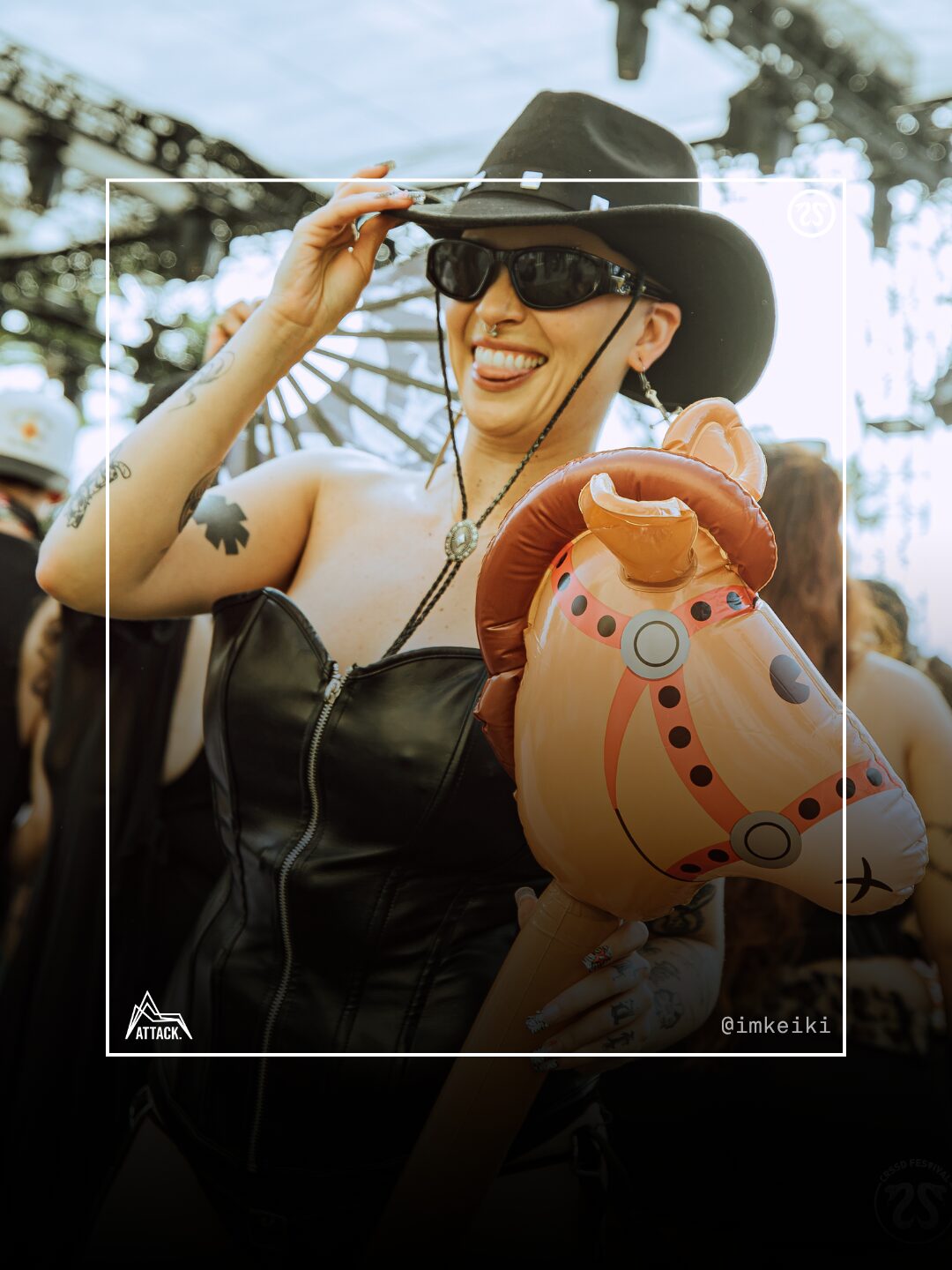 A festival-goer with an inflatable horse at CRSSD Festival