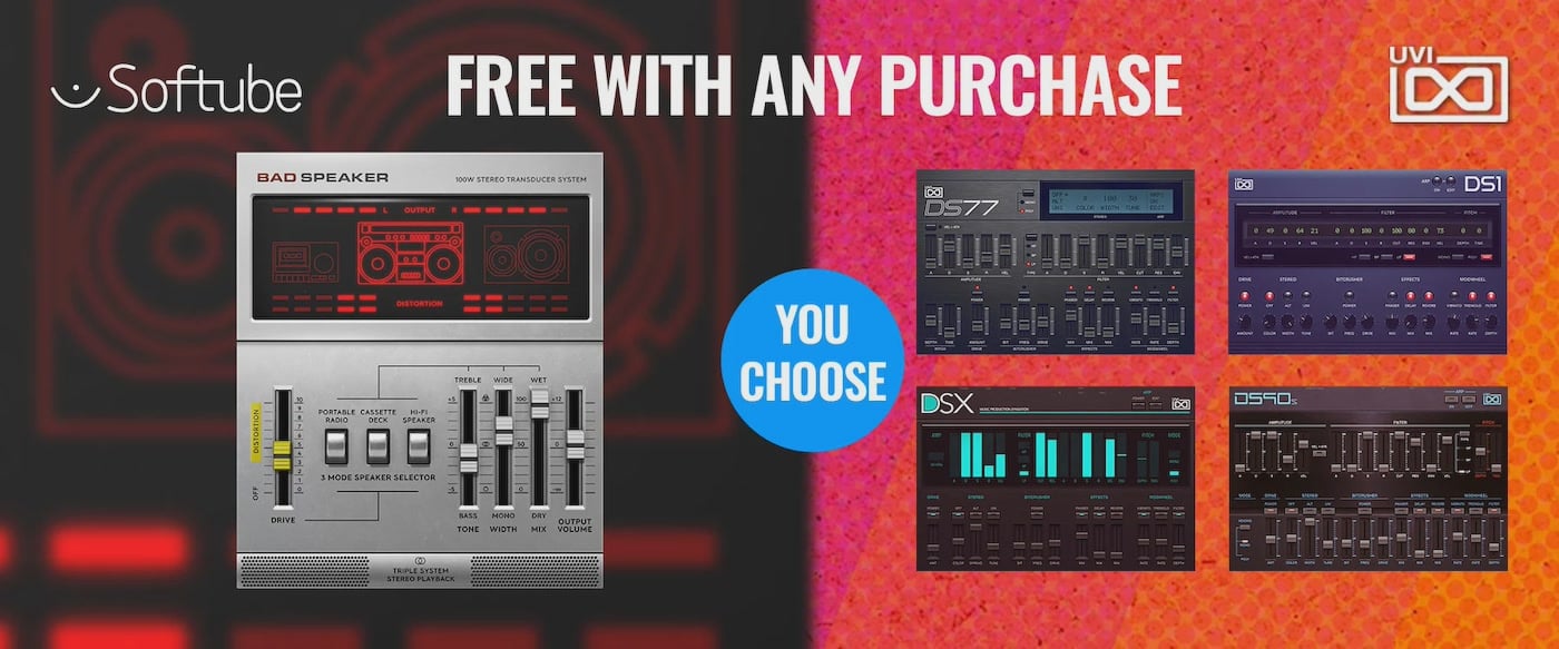 Get Softube Bad Speaker or UVI Digital Synsations Vol. 1 FREE With Any Audio Deluxe Purchase in May
