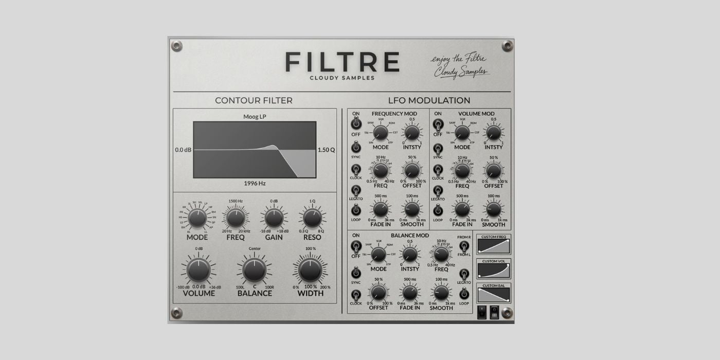 Cloudy Samples releases Filtre, a FREE filter and modulation engine for macOS and Windows