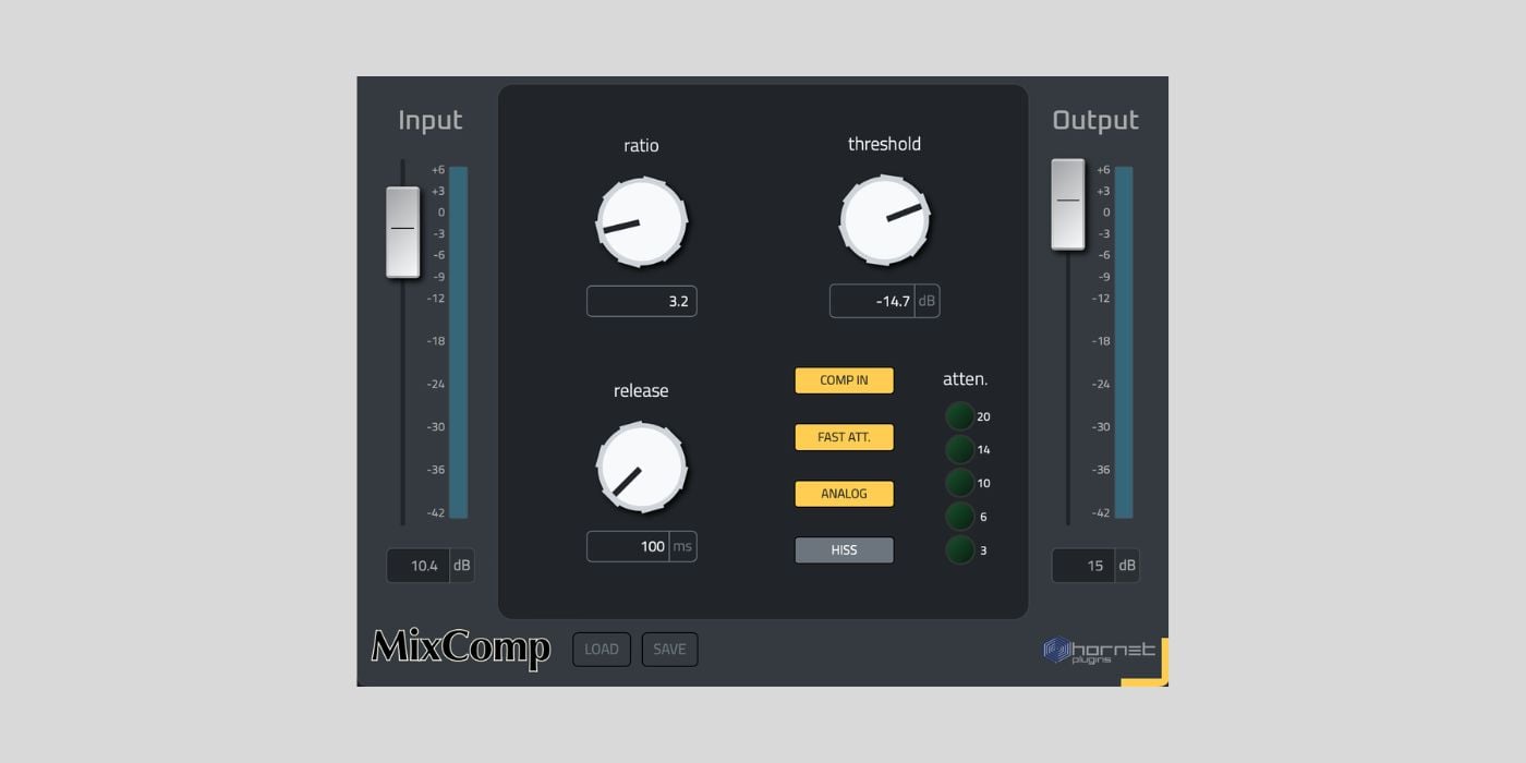 Hornet Plugins releases Hornet MixComp, a FREE analog-style compressor for macOS and Windows