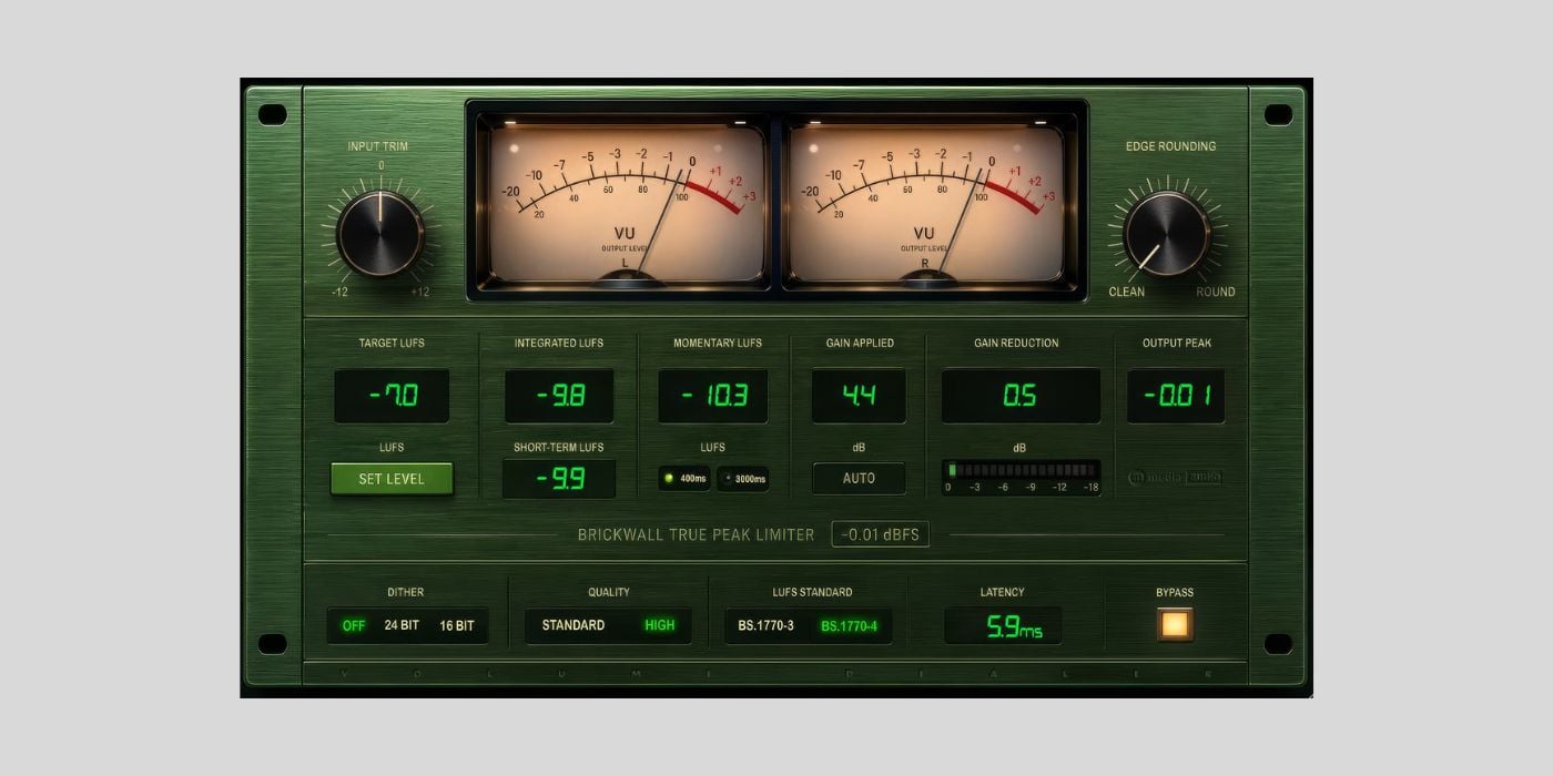 M Media Audio releases Volume Dealer, a FREE mastering limiter with a full BS.1770 LUFS metering suite