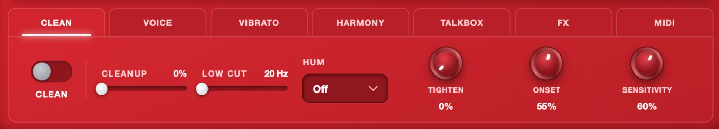 Clean-up stage with low cut, hum notch and gating, running before pitch detection
