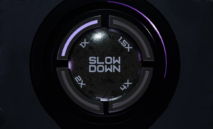 The SLOW DOWN selector in SLoOWD - 1x, 1.5x, 2x and 4x halftime