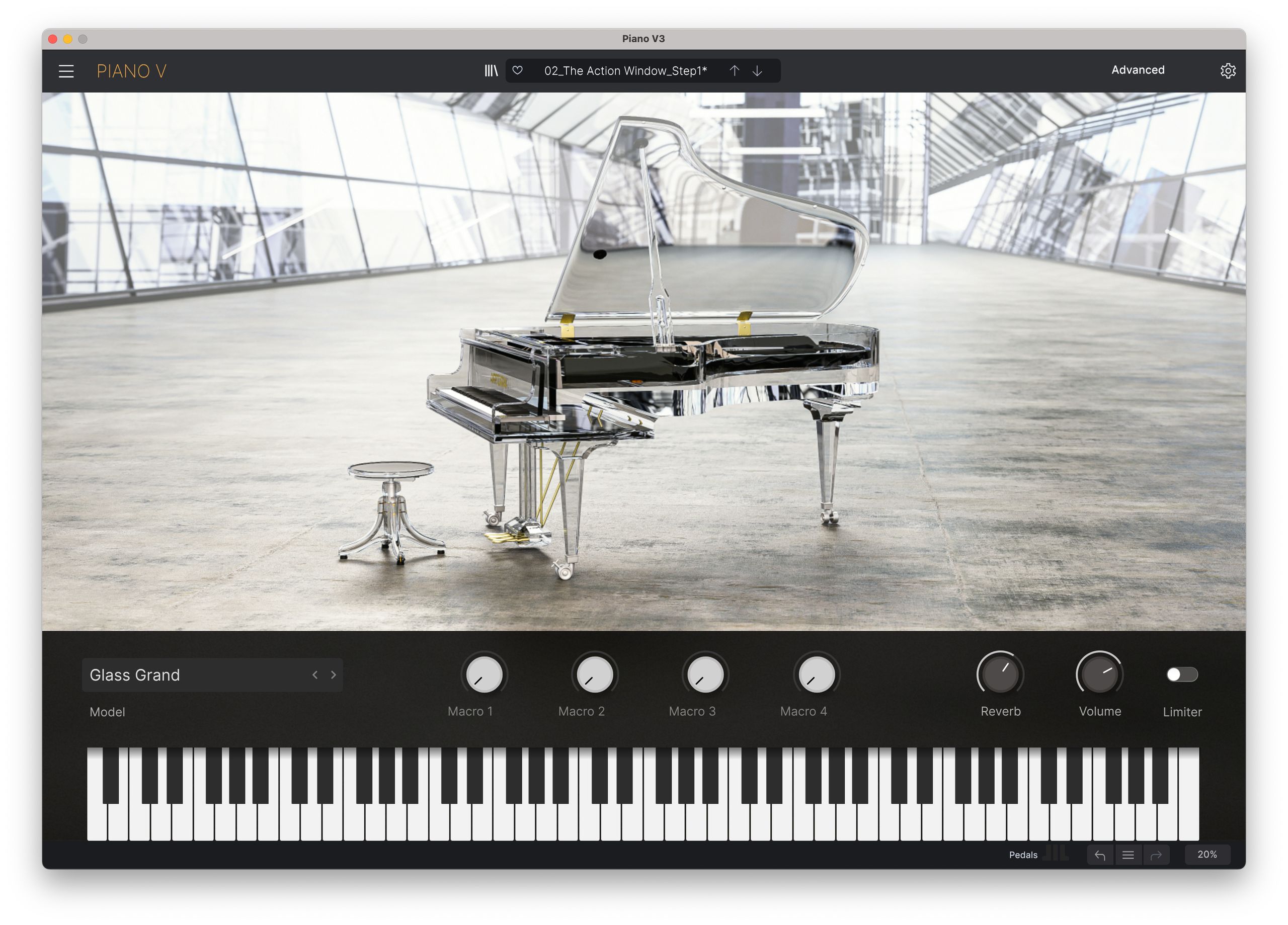 Arturia Piano V3 modelled piano interface