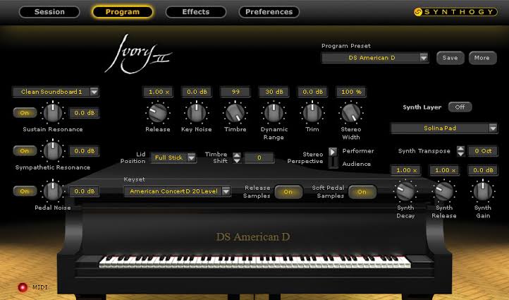 Synthogy Ivory 3 grand pianos interface