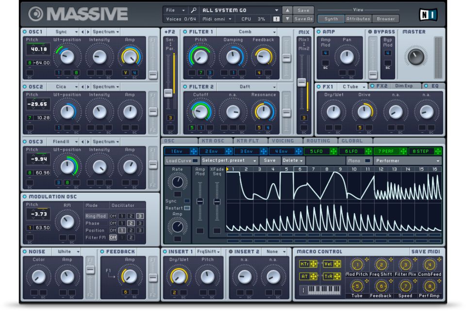 Native Instruments Massive synth interface