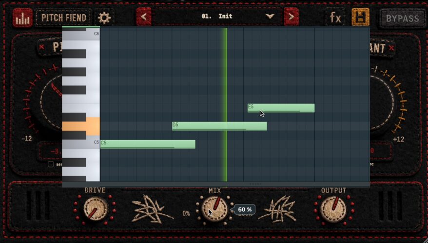 MIDI melody in the piano roll driving a vocal with PITCH FIEND