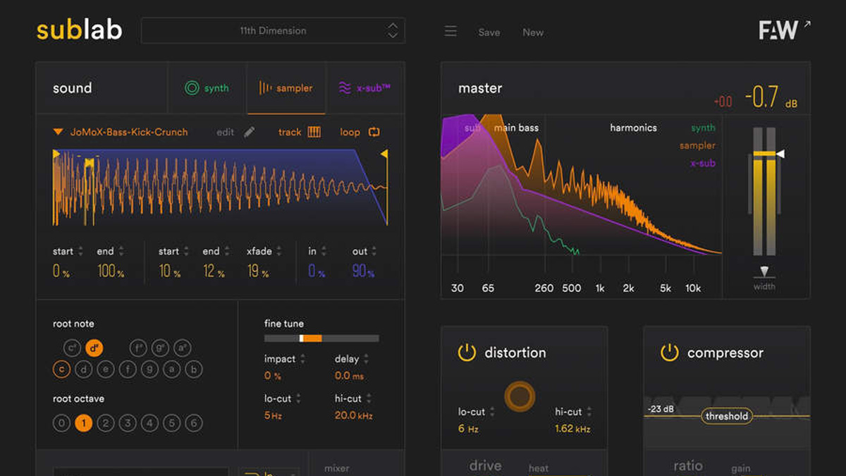 SubLab 808 and sub-bass plugin interface